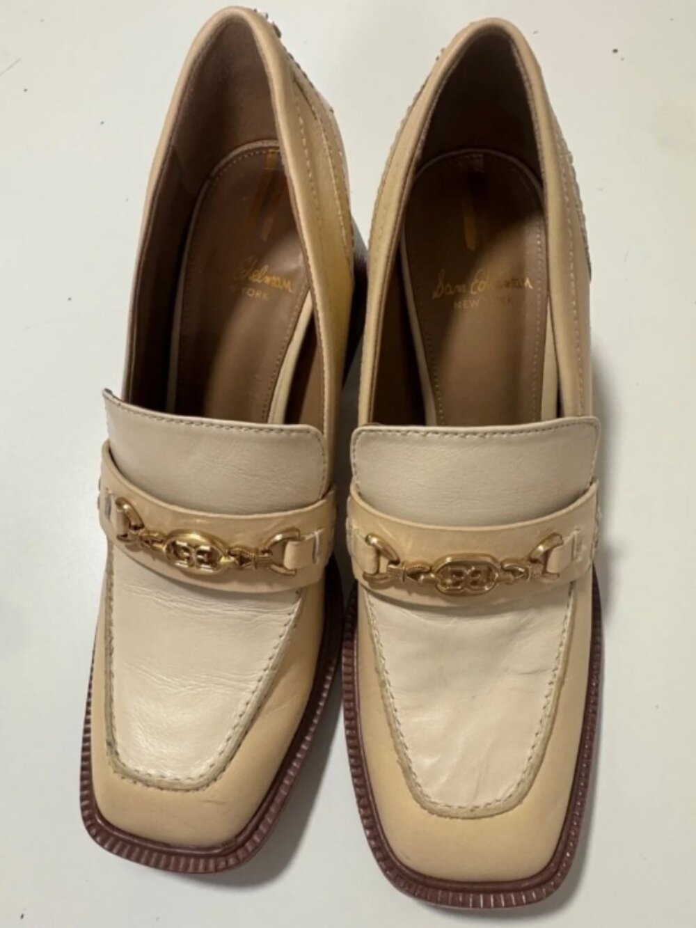 Sam Edelman Cream and Tan Leather Bit Loafers